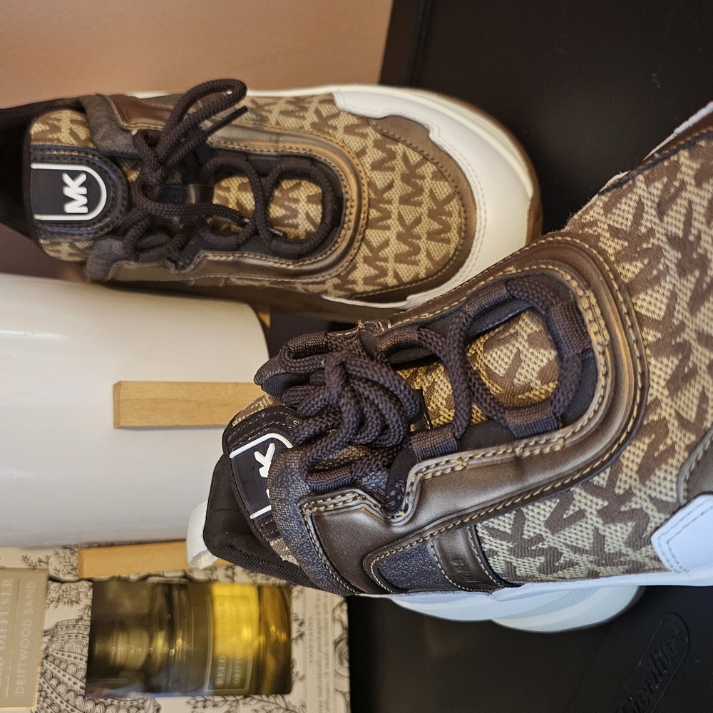 Michael Kors Brown and White Monogram Sneakers